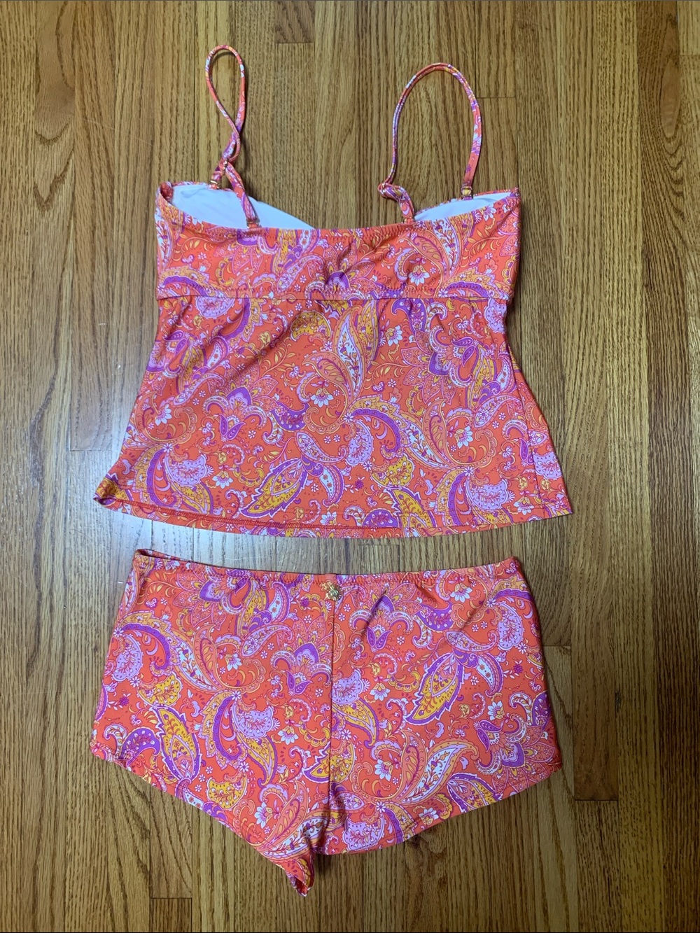 Sunshine 79 swimsuit - pink paisley tankini set with high rise swim shorts, 6 - Picture 2 of 13
